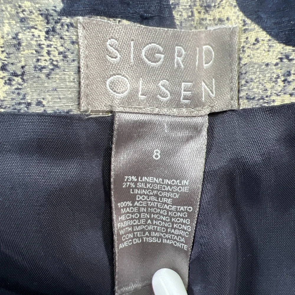 Sigrid Olsen Pants Womens 8 Yellow Black Abstract Linen Side Zip Straight Leg